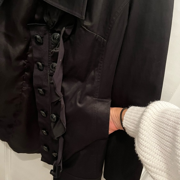 Black rain/trench coat with belt and ruffles, size M - Picture 3 of 5